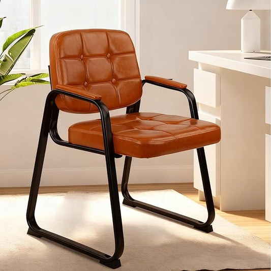 CLATINA Waiting Room Chairs with Padded Arms Leather Guest Chair no Wheels for Office Reception and Conference Desk with Sled Base Orange