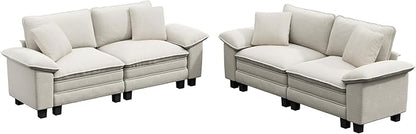 PHI VILLA Cloud Modular Couches Sets, 2 Pieces Sectional Loveseat Sofa Set, 4-Seater Comfy Couch for Living Room Apartment, Chenille Fabric, Beige