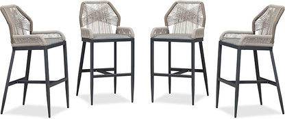 PURPLE LEAF 4 Pieces Bar Stools Patio Modern Rattan Barstools Aluminum Woven Tall Bar Chairs with Cushions for Outdoor Kitchen Island Garden