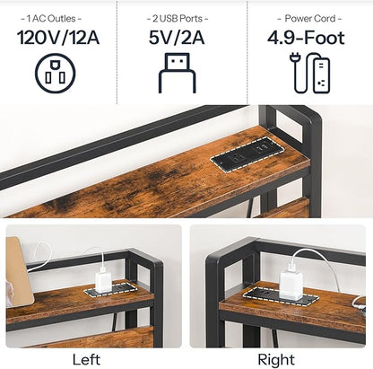 HOOBRO King Size Headboard, Headboard with 2 Outlets and 4 USB Ports, Adjustable Height, Storage Rack, Sturdy and Stable, Easy Assembly, Rustic Brown and Black