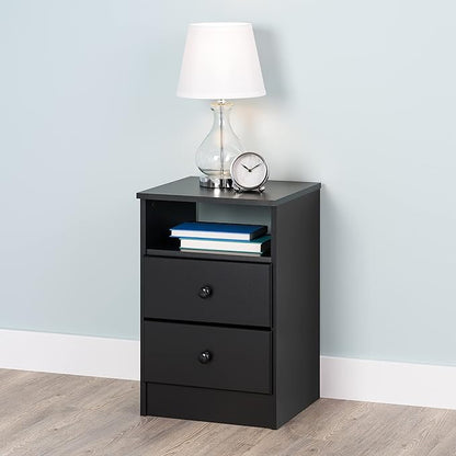 Prepac Astrid Simplistic Nightstand Side Table with 2 Drawers and Open Shelf, Functional Bedside Table 15.5" D x 16" W x 24.5" H, Black, BDNH-0402-1
