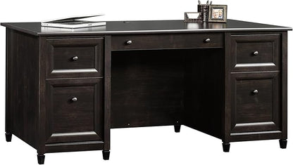 Sauder Edge Water Executive Desk, Double Ped Desks, Roomy Workspace - Estate Black Finish