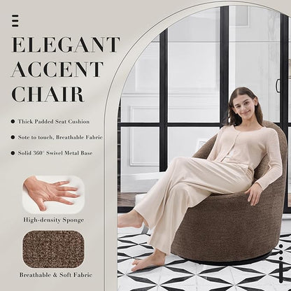 360° Swivel Accent Chair Set of 2, Mid-Century Modern Chair with Hidden Storge, Small Swivel Chair with Arms for Living Room/Office - Brown