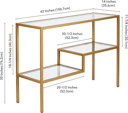 Henn&Hart 42" Wide Rectangular Console Table in Brass, Entryway Table, Accent Table for Living Room, Hallway