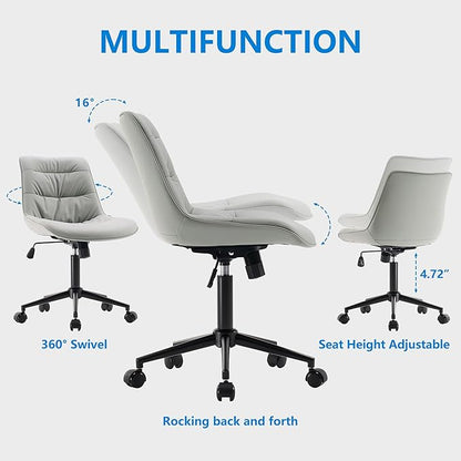 Rowill Leather Office Chair, Ergonomic Armless Desk Chair with Waterproof Cushion & Slient Wheels & SGS-Certified Class 3 Explosion-Proof Gas Lift, Ideal for Home Office, Study and Vanity(Grey)