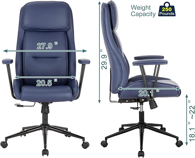 High Back Office Desk Chair,Ergonomic Reclining Office Chair,Modern Swivel Computer Chair,Conference Room Chairs,Navy Blue Leather Chair with Lumbar Support,330lbs