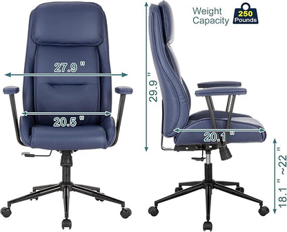 High Back Office Desk Chair,Ergonomic Reclining Office Chair,Modern Swivel Computer Chair,Conference Room Chairs,Navy Blue Leather Chair with Lumbar Support,330lbs