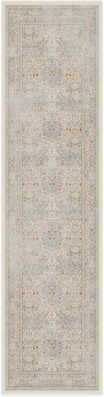 RUGGABLE x Morris & Co Machine Washable Runner Rug – Blackthorn Ivory Blue 2.5x10, Stain-Resistant, Non-Slip – Washable Rug for Hallway, Entryway, Living Room & Kitchen–with Standard Pad