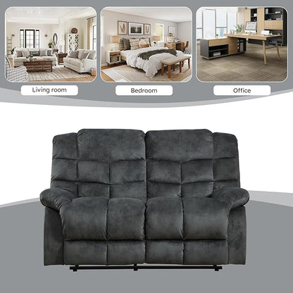 EBELLO Manual Loveseat Recliner for Living Room, Extra Wide Modern Overstuffed 2 Seat Reclining Couch Sofa, Breathable Fabric and Padded Cushion, Grey Green