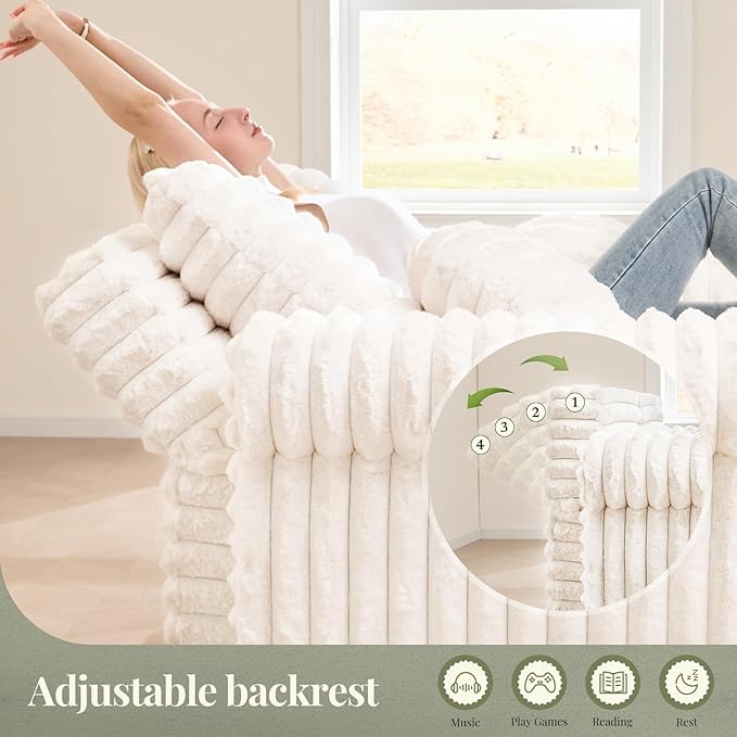 Belffin Upholstered Chaise Lounge Pull Out Sofa Bed with Pillows Couch Bed Sofa Pull Out Couch Sleeper Chair with Rolled Armrests for Living Room Plush Corduroy (White)