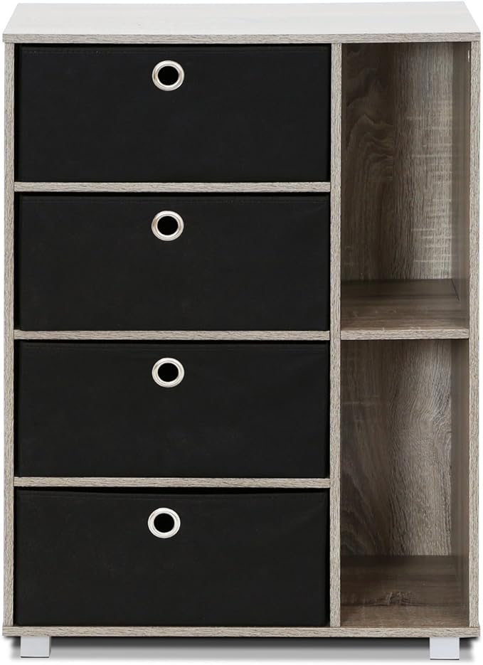 FURINNO Andrey Multipurpose Storage Cabinet, French Oak Grey/Black