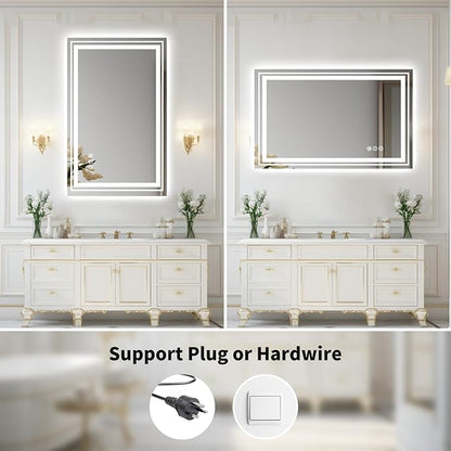 WTTY LED Bathroom Mirror 48"x32" with Back and Front Light,Modern LED Mirror for Bathroom,Dimmable Lighted Bathroom Vanity Mirror with Anti-Fog,Memory Function,Shatter-Proof,Wall Mounted