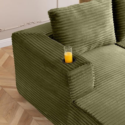 132 Inch Modular Sectional Sleeper Sofa, Boneless Cloud Couch for Living Room, U Shaped 5 Seat Sofa with 2 Cup Holders, Free Combination, No Assembly Required (Green)