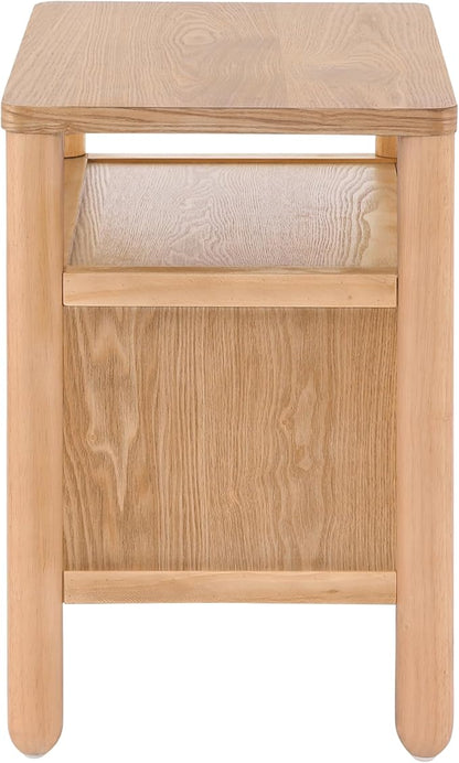 Christopher Knight Home Delwyn Modern Nightstand, Wooden Small Night Stand with Drawers and Open Storage Shelf, Bedside Table/End Table with Rounded Legs, Multipurpose Storage Cabinet, Natural