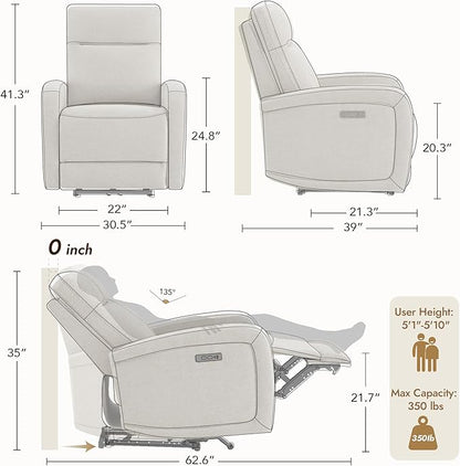 Watson & Whitely Power Recliner Chairs for Adults, Zero Wall Recliners W Power Headrest Type-C Charger, Small RV Recliners Home Theater Seating for Living Room, Fabric in Khaki