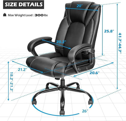 OUTFINE Office Chair Executive Office Chair Desk Chair Computer Chair with 5-Year hydrolysis-Resistant Leather Spring Cushion Ergonomic Support Tilting Function Upholstered in Bonded Leather Black