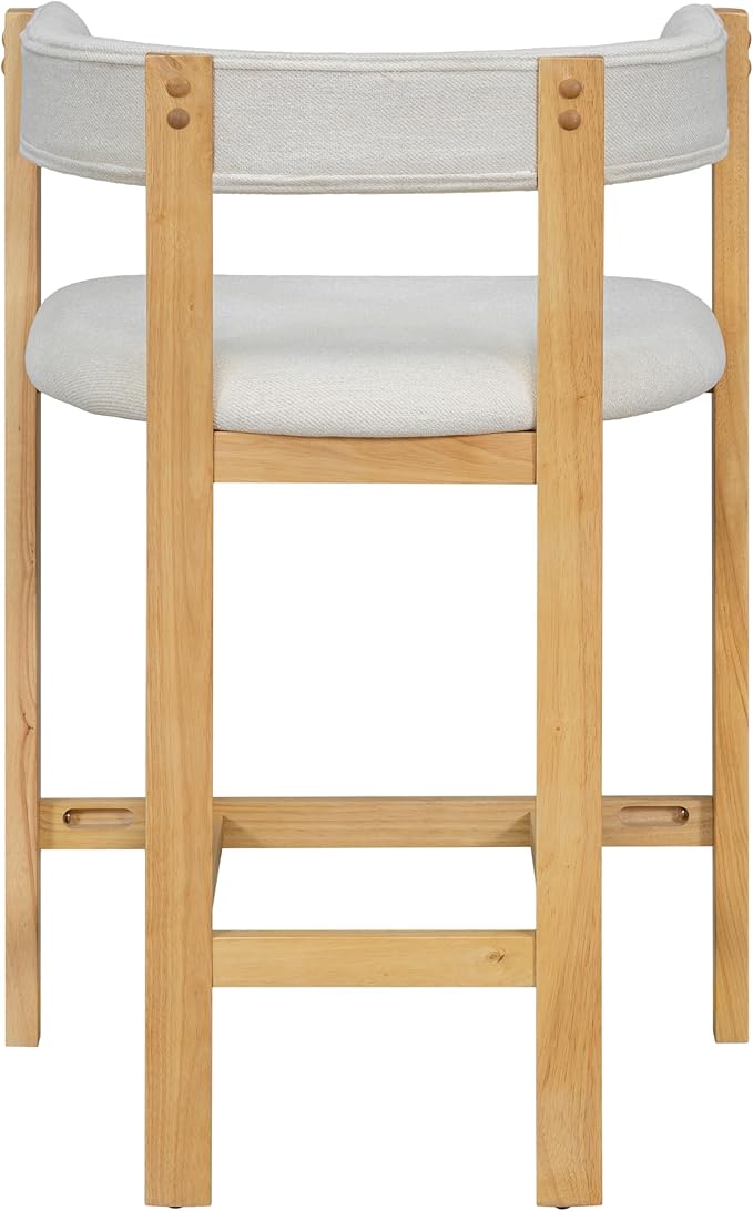 Christopher Knight Home Set of 2 Rylan Modern Fabric Upholstered Dining Room Counter Height Barstools,Kitchen Island Rubberwood Counter Stool,Armchair with Footrest+Curved Backrest,Beige+Natural