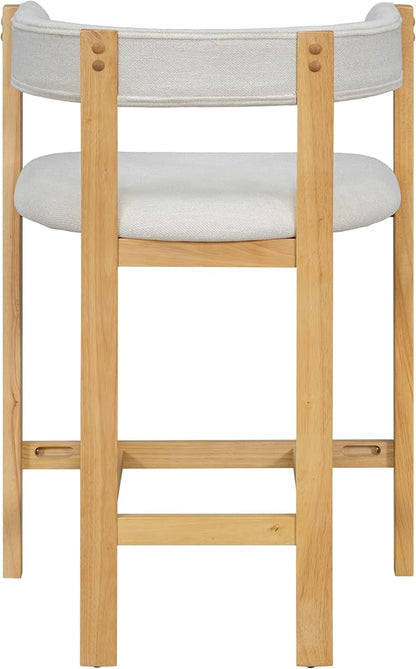 Christopher Knight Home Set of 2 Rylan Modern Fabric Upholstered Dining Room Counter Height Barstools,Kitchen Island Rubberwood Counter Stool,Armchair with Footrest+Curved Backrest,Beige+Natural
