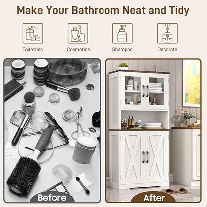 Bathroom Storage Cabinet with Adjustable Shelves, Farmhouse Kitchen Pantry, Rustic Style Cabinet