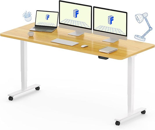 FLEXISPOT E6 MAX Dual Motor 60x24 Inch 3-Stage Heavy Duty Standing Desk, 330lbs Weight Capacity, Height Adjustable Desk w/Cable Management & Wheels (Seamless Maple Desktop + White Frame)