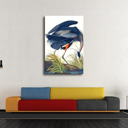 Wieco Art Canvas Print Wall Art Great Blue Heron by John James Audubon Vintage Poster Birds of America Antique Bird Illustration Wall Art for Living Room Home Kitchen Decorations