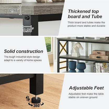 HOMBAZAAR Sofa Table,Industrial Console Table with Storage,Entryway Table with Engineered Wood and Metal,3 Tier Shelf for Living Room,Hallway,Grey,47 Inch