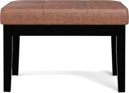 SIMPLIHOME Lacey 26 inch Wide Contemporary Rectangle Small Tufted Ottoman Bench in Distressed Saddle Brown Vegan Faux Leather, Assembled, for The Living Room and Bedroom