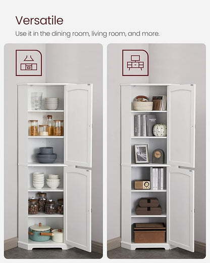 VASAGLE Corner Cabinet, Tall Corner Storage Cabinet with 2 Doors and 4 Adjustable Shelves, for Bathroom Kitchen Living Room, Modern Farmhouse Design, White UBBC541P31