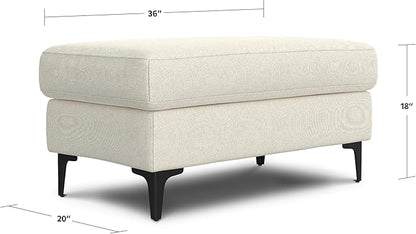 SIMPLIHOME Ava Ottoman in 100% Recycled Polyester Tightly Woven Performance Fabric, Cream, 36-inch Wide, Mid-Century Modern Style Multipurpose Table or Footrest Ottoman, Assembled,for Living Room