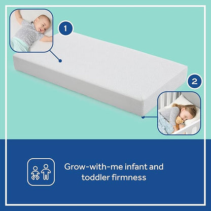 SEALY BABY Refresh Breathable 2 Stage Waterproof Crib Mattress Plus Toddler Bed Fit, Removable Knit Cover, GREENGUARD Gold Certified, Safety & Quality Tested, Made in USA, 52X28 -White