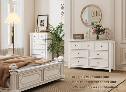 White Dresser for Bedroom, 6 Chest of Drawers, Farmhouse Dresser for Bedroom, Tall Storage Drawers Cabinet for Living Room, Home Office