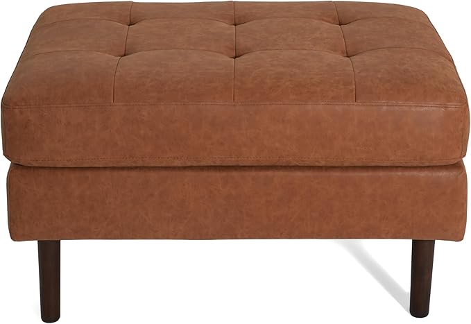Christopher Knight Home Alcott Leather Ottoman Foot Rest, Upholstered Foot Stools Pouf Ottoman, Sofa Foot Rest for Living Room, Modern Coffee Table, Entryway Rectangle Small Footstool, Reddish Brown