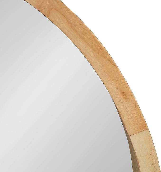 Kate and Laurel Hutton Round Decorative Modern Wood Frame Wall Mirror, 22 Inch Diameter, Natural Finish
