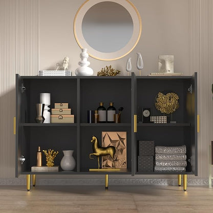 Black Sideboard Buffet Cabinet, Accent Coffee Bar with 3 Doors, Entryway Cabinet for Living Room, Kitchen, Hallway