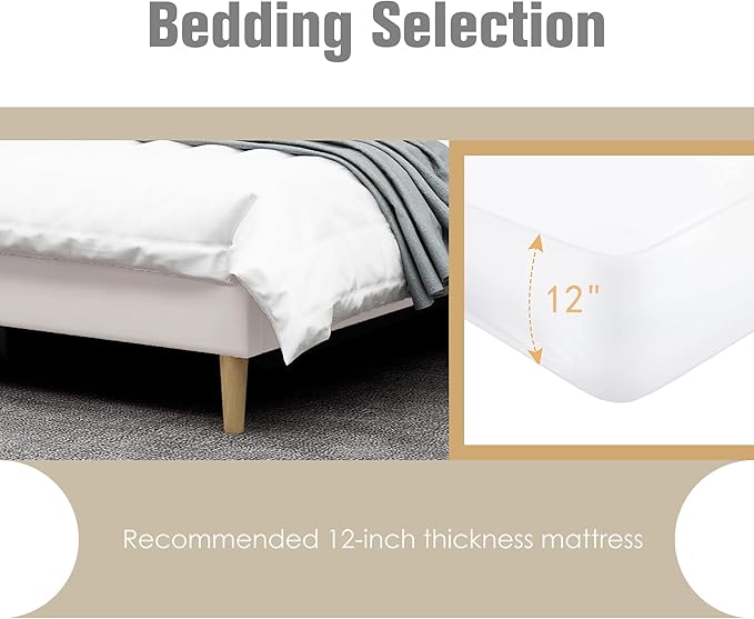 AGARTT Upholstered Platform Bed Frame Queen Size with Headboard and Footboard/Wooden Slats Support/No Box Spring Needed/Easy Assembly,Beige Velvet