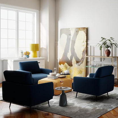 Mid-Century Accent Chair,Modern Oversized Armchair for Living Room,Comfy Upholstered Reading Accent Chairs for Bedroom,Single Sofa Chair (Navyblue-1PACK)