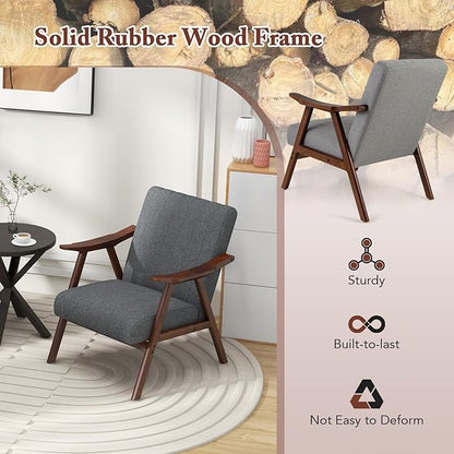 Giantex Mid-Century Modern Accent Chair Set of 2, Upholstered Comfy Living Room Chair with Arms, Anti-slip Felt Pads, Wooden Frame Soft Padded Armchair for Living Room Bedroom Office Study, Light Grey
