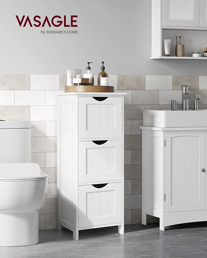 VASAGLE Floor Storage Cabinet, Freestanding Storage Unit with 3 Drawers, 11.8 x 12.6 x 31.9 Inches, for Bathroom, Living Room, Kitchen, Modern Style, Matte White UBBC50WT