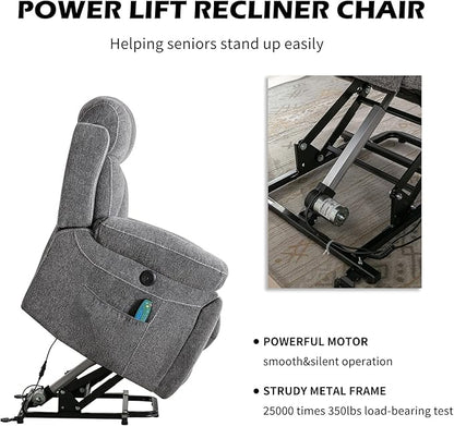 Large Power Lift Recliner Chair with Massage and Heat for Elderly, Wide Padded Recliner with 2 Cup Holders, Side Pocket & USB Charger(1, Dark Gray)