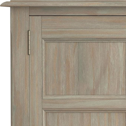 SIMPLIHOME Burlington SOLID WOOD 30 inch Wide Transitional Low Storage Cabinet in Distressed Grey for the Living Room, Entryway and Family Room