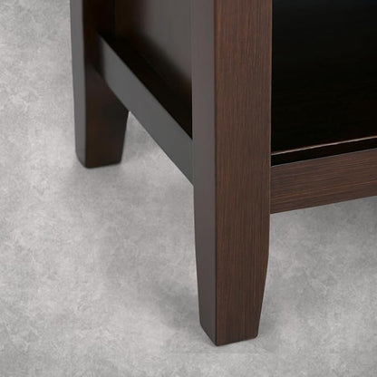 SIMPLIHOME Artisan Bedside Table - 24 inch Wide Solid Wood Nightstand Table in Autumn Brown, Transitional Bedside Stand for Bedroom with Drawer and Open Shelf for Storage