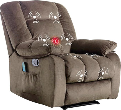 ANJHOME Massage Recliner Chairs with Heat and Vibration,Overstuffed Manual Rocking Reclining Chair for Living Room Bedroom (Brown)