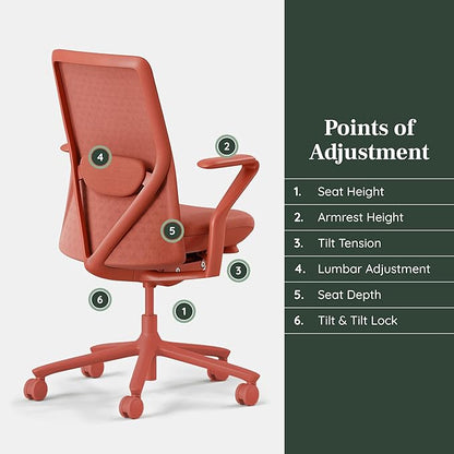 Branch Verve Chair - High Performance Executive Office Chair with Contoured Seat Back and Adjustable Lumbar Rest - High Density Foam Cushion with Aluminum Base - Up to 275 lbs - Coral