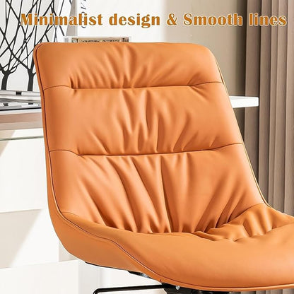 Rowill Leather Office Chair,Ergonomic Armless Desk Chair with Waterproof Cushion & Slient Wheels & SGS-Certified Class 3 Explosion-Proof Gas Lift,Ideal for Home Office,Study,Vanity(Brunt Orange)
