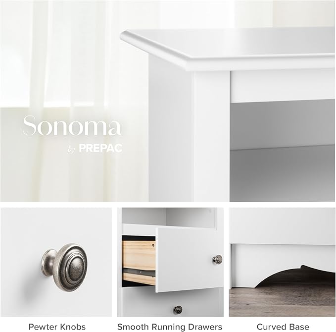 Prepac Sonoma Superior 5-Drawer Dresser for Bedroom - Spacious and Stylish Chest of Drawers, Measuring 17.75"D x 31.5"W x 44.75"H, In White Finish