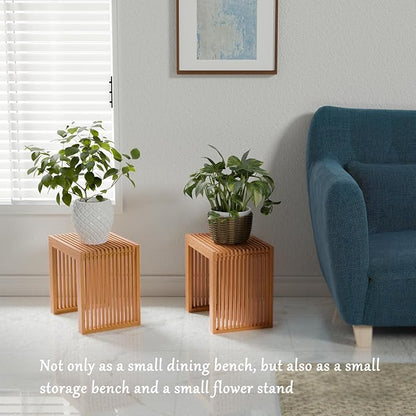 Bamboo Dining Bench Indoor Small Bench Entryway Shoe Rack Bench,Outdoor Modern Wood Benches 17 Inch for Living Room Hallway Bedroom Bathroom Nature Small