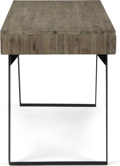 SIMPLIHOME Lowry Desk - 54-Inch Wide Solid Acacia Wood and Metal Writing Desk in Distressed Grey, Modern Industrial Home Office Computer Table with 2 Drawers and Flip-Down Keyboard Tray