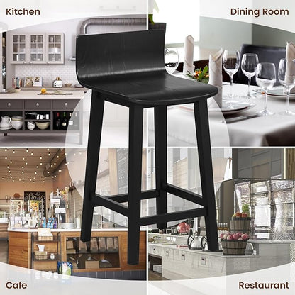 COSTWAY Solid Wood Bar Stools Set of 4, 24.5-inch Counter Height Chairs with Low Back and Footrest, Farmhouse Wooden Armless barstools for Kitchen Island, Dining Room, Cafe, Breakfast, Black
