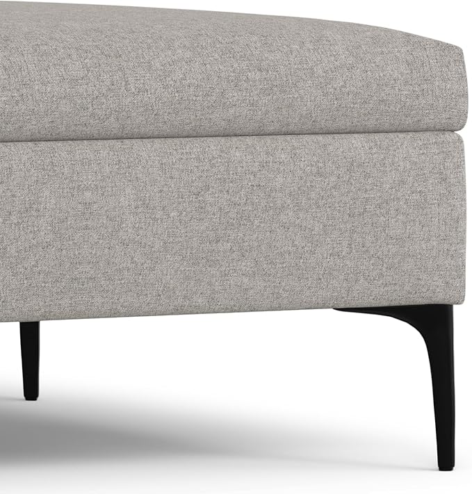 SIMPLIHOME Rebecca 36 inch Wide Contemporary Square Mid Century Coffee Table Storage Ottoman with Lift Up Lid in Cloud Grey Polyester Linen, Assembled, For the Living Room, Entryway and Family Room