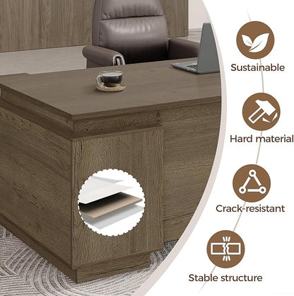 L-Shaped Executive Desk with Reversible Cabinets, Lockable Drawers & Cable Management – Large Wood Office Desk for Home or CEO Office(Walnut,63" L*32" W*30" H)